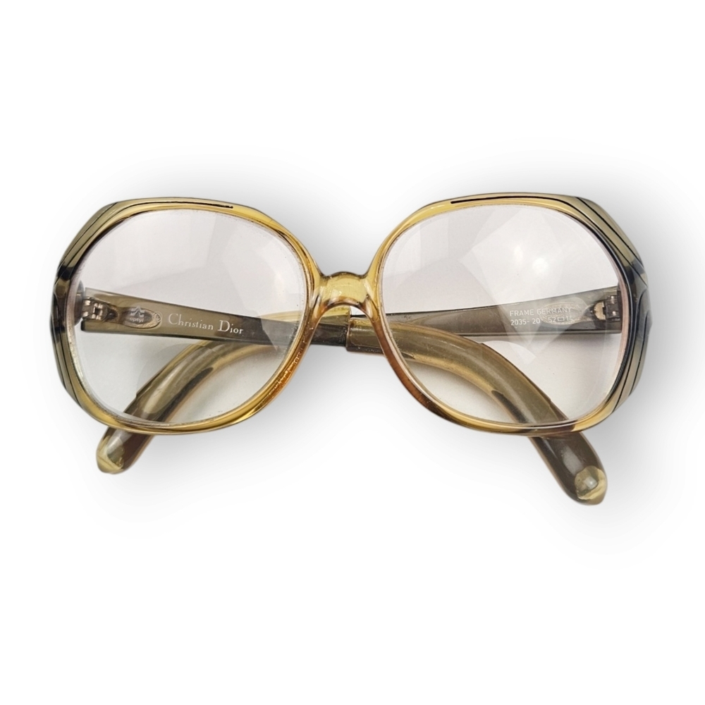 Christian Dior Eyeglass Frames Vtg 80s Glasses Round Oversized Yellow 2035-20